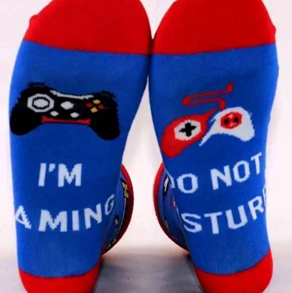 Red white blue mens crew socks Do Not Disturb I’m Gaming computer gamer gift - Picture 2 of 9
